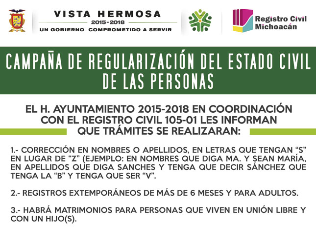 INICIA REGULARIZACIÓN DE ACTAS EN EL REGISTRO CIVIL DE VISTA HERMOSA