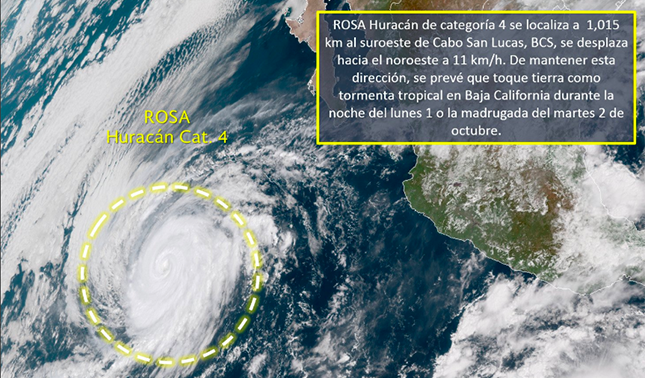 Rosa tocaría tierra como tormenta tropical el lunes en Baja California