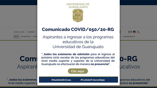 Examen de admisión para Universidad de Guanajuato será no presencial