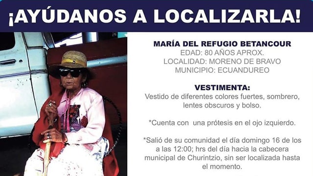 Localizan sin vida a anciana de Ecuandureo desaparecida
