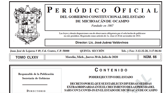 Emiten decreto para uso obligatorio de cubrebocas de Michoacán