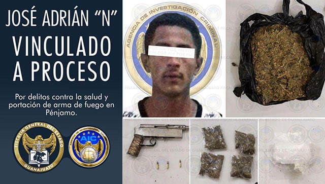 Vinculado sujeto detenido con marihuana y arma “hechiza” en Pénjamo
