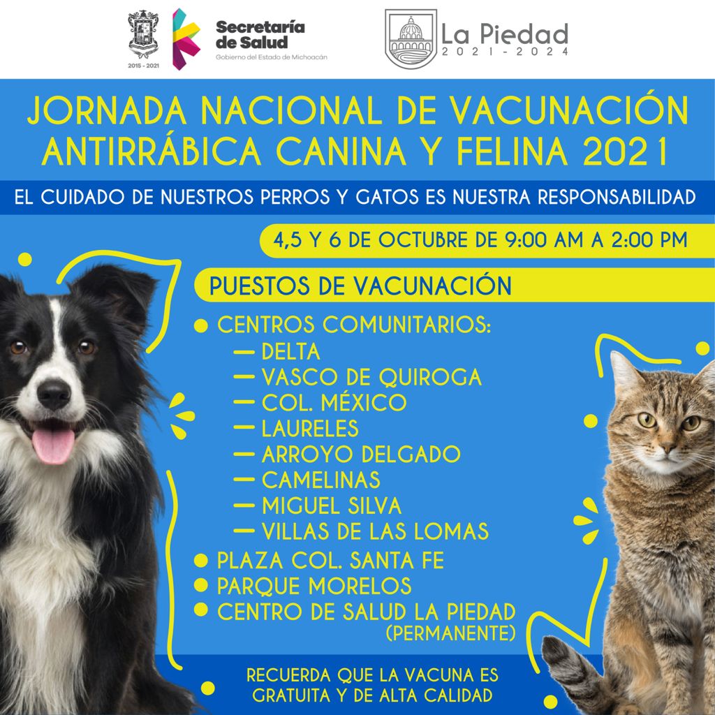 Vacunación antirrábica para mascotas en La Piedad 4, 5 y 6 de octubre