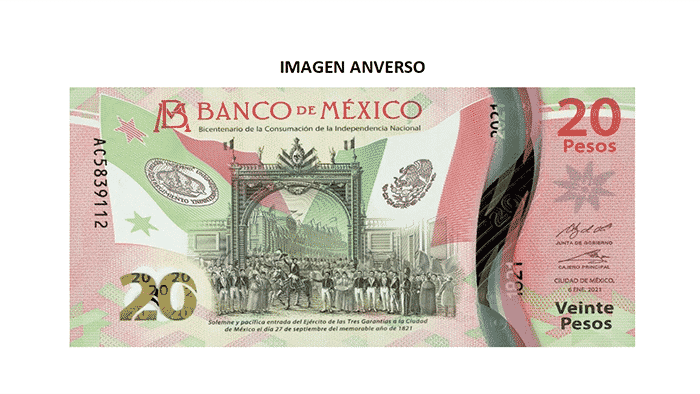 billete 20 pesos 200 años independencia