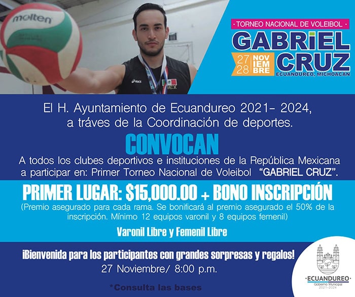Convocan a torneo de voleibol “Gabriel Ruiz” en Ecuandureo