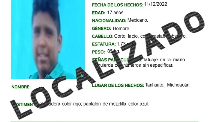 Localizan a adolescente reportado como desaparecido en Tanhuato