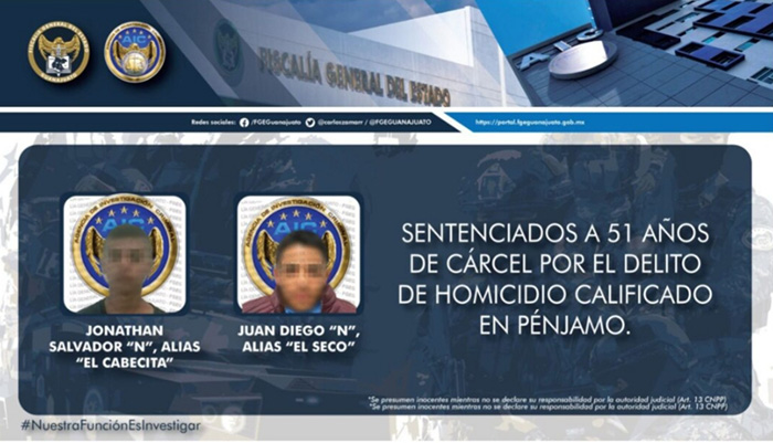 Les dan 51 años de cárcel a sujetos culpables de doble homicidio ocurrido en Pénjamo