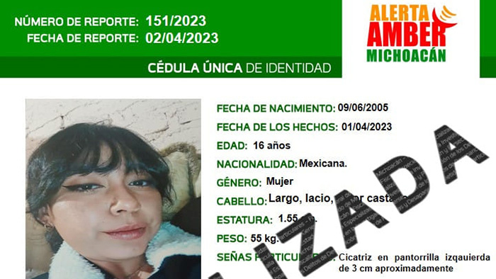 Localizan a adolescente de Yurécuaro reportada como desaparecida en Alerta Ámber