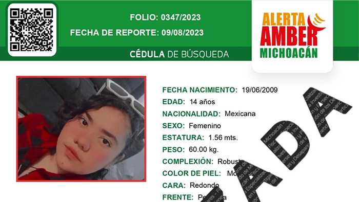 Localizan a Adolescente reportada como desaparecida en Tanhuato