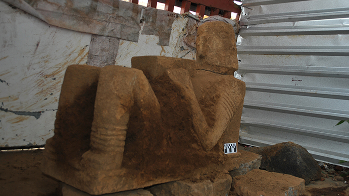 Descubren escultura del Chac Mool en Pátzcuaro